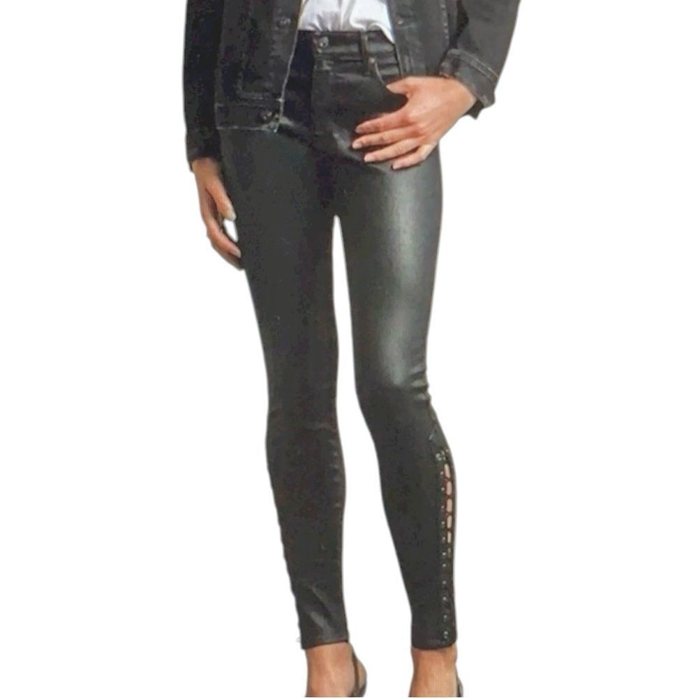 AG Adriano Goldschmied Farrah Skinny Ankle Side Lace Faux Leather Pant Sz 26R